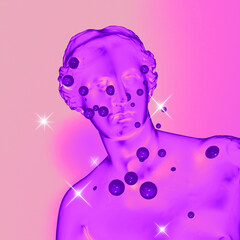 Poster - Holographic Venus sculpture with sparkles. Surreal vaporwave 3D illustration in chrome acid colors.
