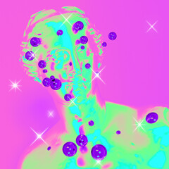 Poster - Holographic Venus sculpture with sparkles. Surreal vaporwave 3D illustration in chrome acid colors.