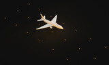 Fototapeta Sport - A white Jet takes off into the air at night. 3d rendering on the topic of aviation, flights, travel. Modern minimal style, black background.