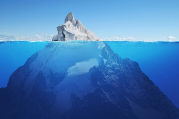 Wall Mural - beautiful iceberg with a hidden mountain in the sea with a view underwater. hidden danger, concept. 