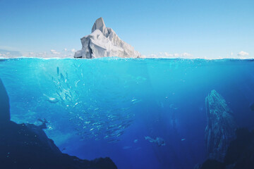 Wall Mural - amazing underwater world with wildlife in the ocean. beautiful iceberg in the sea, a view underwater