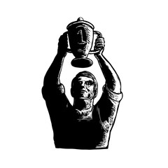 Wall Mural - Worker Lifting Championship Cup Scratchboard