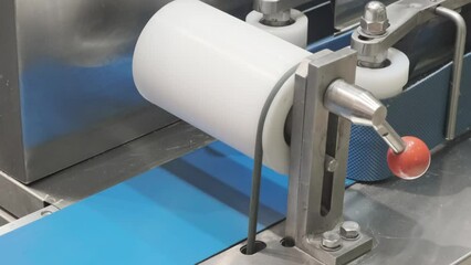 Poster - industrial production of bakery products on an assembly line - technology and machinery in the food factory