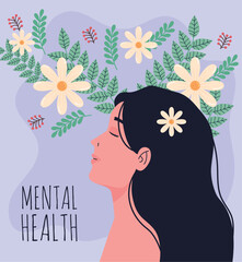 Wall Mural - woman with flowers mental health