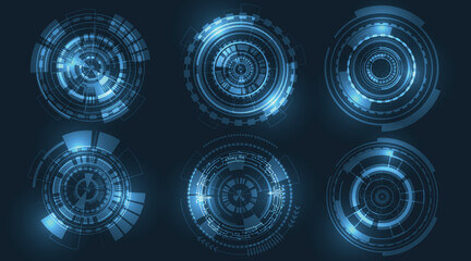 Poster - Circle technology icon set.Futuristic hud interface concept.Sci fi gaming hologram circle, digital tech energy element.