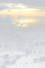 Wall Mural - Cloud in sky atmosphere from airplane, out of windows is cloudscape cumulus heaven and sky under Sun. View from above cloud is beautiful with abstract background climate weather at high level