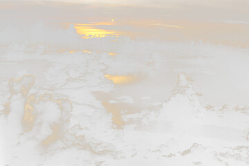 Wall Mural - Cloud in sky atmosphere from airplane, out of windows is cloudscape cumulus heaven and sky under Sun. View from above cloud is beautiful with abstract background climate weather at high level