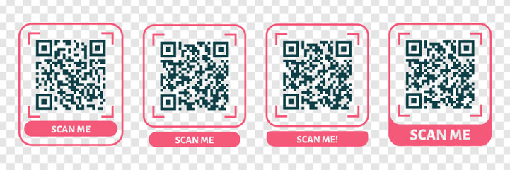 Scan me QR code design. QR code for payment, text transfer with scan me button. Vector illustration isolated in white background