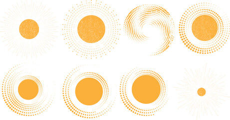 Wall Mural - Grunge halftone dots in Circle Form . Spiral Vector Illustration .Textured round Logo . Design element . Abstract Geometric circular shapes .Rotating grunge radial line. Concentric circles