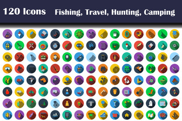 120 Icons Of Fishing, Travel, Hunting, Camping