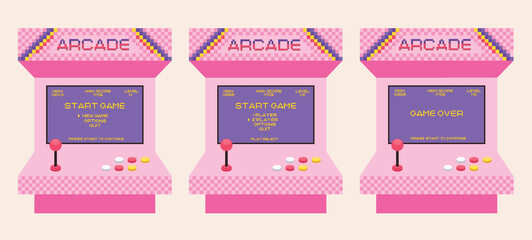 Fototapete - Arcade game screen in retro pixel style. Gaming console machine with menu in style of  80s, 90s.