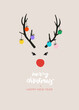 © Anatoliy - Deer with Christmas Ornaments. 2023 Happy new year. Deer with christmas decorative balls. Christmas balls made by hand with paint. Vector illustration. Isolated on white background.
