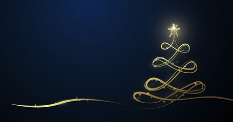 Poster - Gold Christmas tree made from ribbon. Xmas tree. Christmas and New Year background