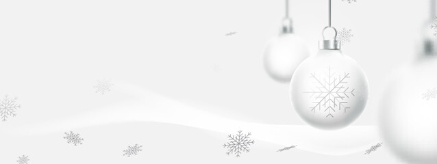 Poster - Merry Christmas and Happy New Year. Christmas decoration. White Christmas ball, baubles