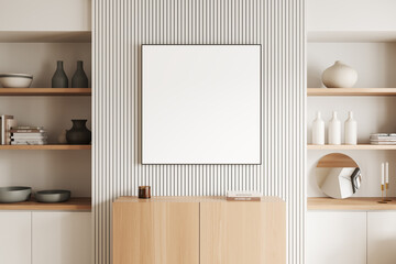 Wall Mural - Stylish gallery room interior with shelf and decoration. Mockup frame