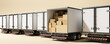 © ImageFlow - Row of trailers and cardboard boxes, trucking concept. Mockup