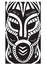 Tribal African Mask - Black And White Illustration