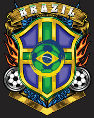 brazil soccer illustration isolated on black background for poster, t-shirt print, business element, social media content, blog, sticker, vlog, and card. vector illustration.