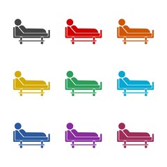 Sticker - Hospital bed, medical room icon. Set icons colorful