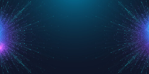 Aufkleber - Quantum computer technology banner design template concept, gravitational wave. Deep learning artificial intelligence. Big data algorithms visualization for business, science, technology illustration.