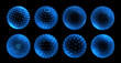 © BonkiStudio - Abstract 3d grid sphere with glowing dots. Virtual reality ball, dotted atomic high poly spheres. Vector set of spheres