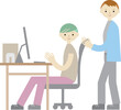 © Makiyo - パソコン作業をする男性と指示を出すディレクターのイラスト