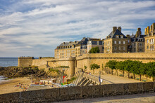 Saint Malo View To The Seafront At Evening Sun Light