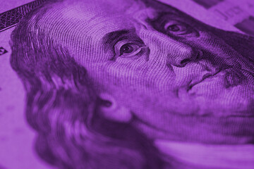 Wall Mural - american paper money. a $100 bill with focus on eyes of benjamin franklin. business economy and the 