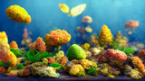3D render. Beautiful and colorful underwater landscape design