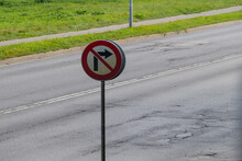 Road Sign Prohibiting Turning Right. No Right Turn. Soft Focus