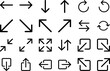 © PJVector - Set of 24 arrow icons in linear style. Black and white isolated vectors. All directions, box-arrows, circle-arrows.