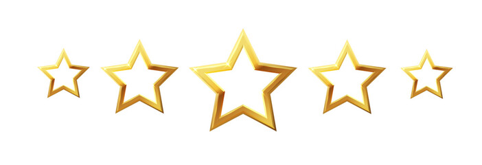 Wall Mural - Five stars icon. Stars rating review icon.Vector stars set of realistic metallic golden stars isolated on white background. Symbol wye of leadership. Vector illustration