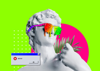 Wall Mural - vapor syth retro wave statue design background style concept.