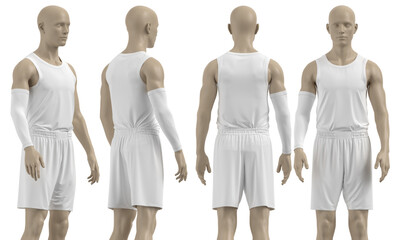 Wall Mural - Basketball jersey Round neck and pants 3d rendered ( White with model )
