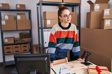 Sticker - Young woman ecommerce business worker smiling confident standing at office