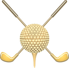 Wall Mural - Gold clubs and golf ball on a white background	
