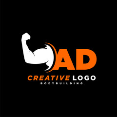 AD initial monogram for fitnes or gym logo with creative style design