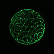 Abstract green sphere with connecting dots and lines. Wireframe technology sphere. Big data visualization. 3d rendering.