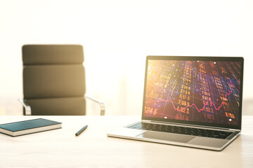 Aufkleber - Abstract creative statistics data hologram on modern computer monitor, analytics and forecasting concept. 3D Rendering