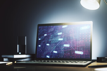 Fototapete - Modern computer display with abstract programming language hologram, artificial intelligence and machine learning concept. 3D Rendering