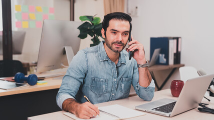 Wall Mural - entrepreneurial executives sitting smiling. business manager lifestyle Indoor self-confidence.professional male technical young white computer company work laptop