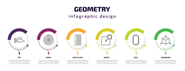 Poster - geometry infographic template with icons and 6 step or option. geometry icons such as off, spiral, right align, insert, oval, dimension vector. can be used for banner, info graph, web,