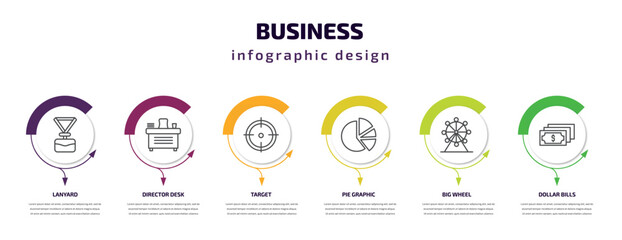 Poster - business infographic template with icons and 6 step or option. business icons such as lanyard, direc