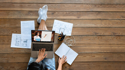 Poster - Unrecognizable Woman Study Architecture And Engineering Online With Female Tutor