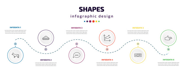 Aufkleber - shapes infographic element with icons and 6 step or option. shapes icons such as jackal, reign, spee