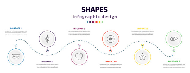 Poster - shapes infographic element with icons and 6 step or option. shapes icons such as dome light, skull a