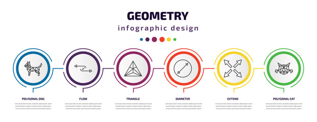 Poster - geometry infographic template with icons and 6 step or option. geometry icons such as polygonal dog,