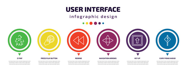 Poster - user interface infographic element with icons and 6 step or option. user interface icons such as 21 