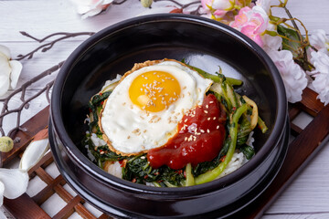 Wall Mural - Delicious Korean traditional dish Yeolmu Bibimbap