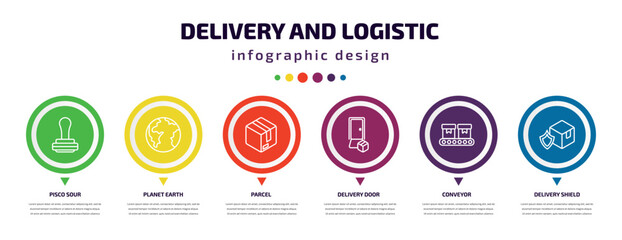 Poster - delivery and logistic infographic element with icons and 6 step or option. delivery and logistic ico
